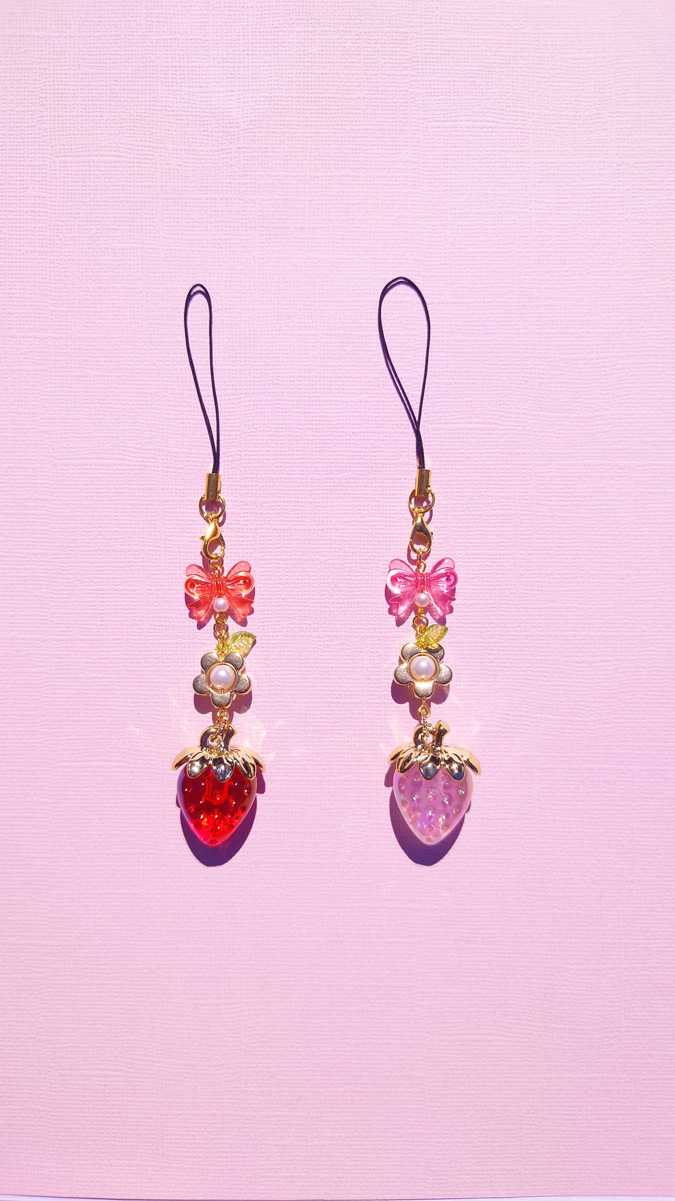 Pink Strawberry Beaded Keychain